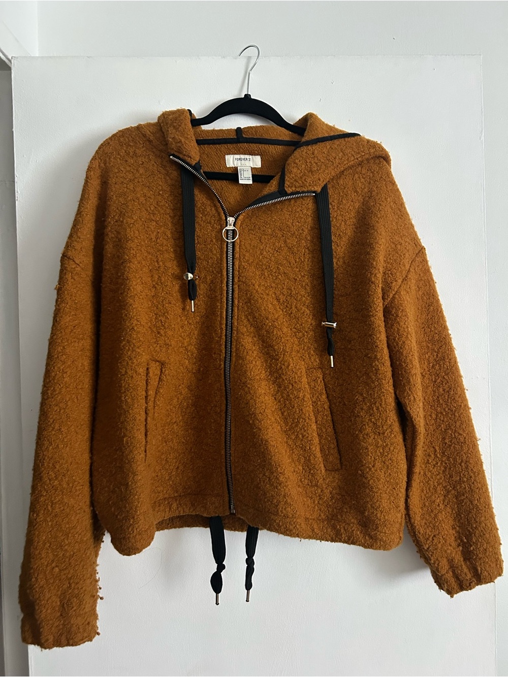 Forever 21 Teddy Zip Hoodie in Cinnamon with Black Trim